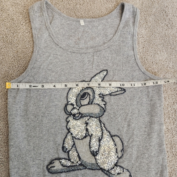 Disney Thumper Rabbit Beaded Sequin Grey Tank Top Bambi Theme Bunny Size XS - Picture 7 of 9